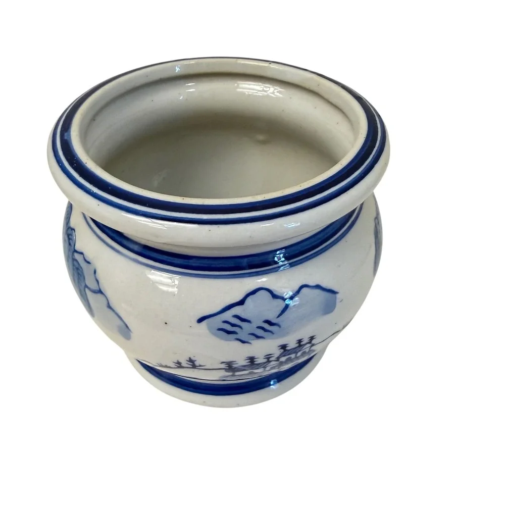 G.K.B. Delft Hand Painted Ginger Jar Holland Small Blue White Landscape Planter